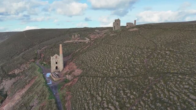 Aerial view of Wheal Coates Tin Mine In Cornwall, UK.