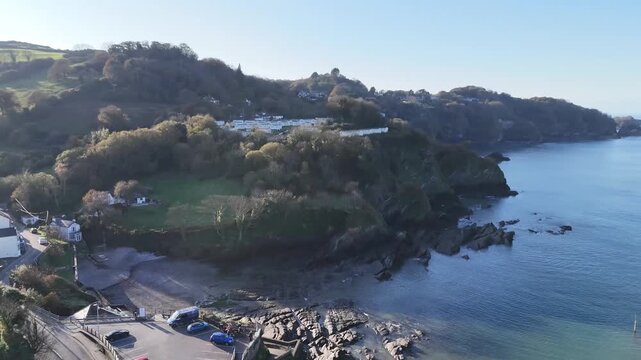 Aerial view over Combe Martin, Devon, from a drone 4K video