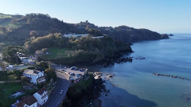Aerial view over Combe Martin, Devon, from a drone 4K video