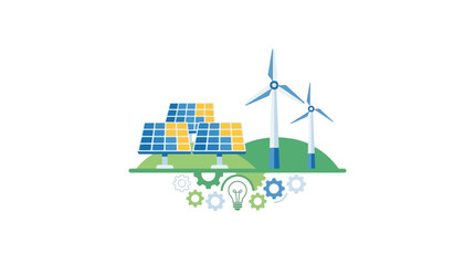 Fototapeta premium Renewable Energy Sources Solar Panels and Wind Turbines Illustrate Sustainable Power Generation