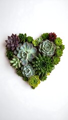 A heart-shaped arrangement of various succulents and plants