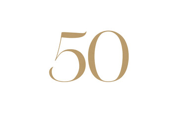 Number fifty gold elegant calligraphy on transparent background