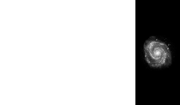 Detailed black and white representation of a magnificent spiral galaxy showcasing its swirling arms and brilliant stellar core against the deep darkness of outer space.