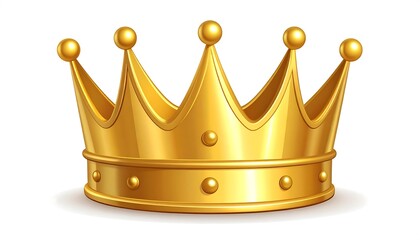 A shiny golden crown with five points and a row of rivets