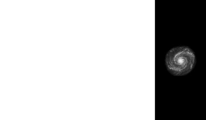 Striking black and white illustration depicting a massive white circular shape juxtaposed against a...