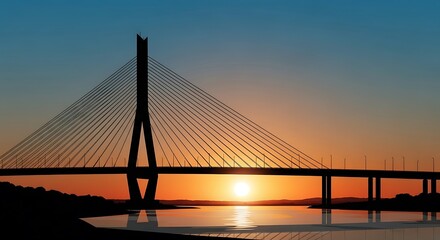 Obraz premium Cable stayed bridge at sunset landscape.