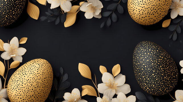 Luxury Black and Gold Easter Egg Frame with Floral Elements