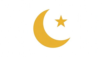 A golden crescent moon and a star on a white background, symbolizing Islam and its cultural heritage.