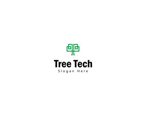 Tech Tree Logo design template, Technology logo design with tree