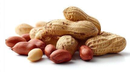 A pile of peanuts with some shells and kernels exposed