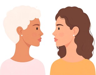 Two women facing each other in profile