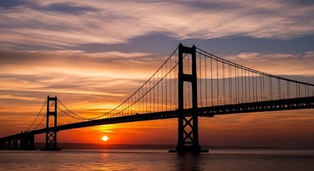 Mackinac Bridge at sunset Michigan.