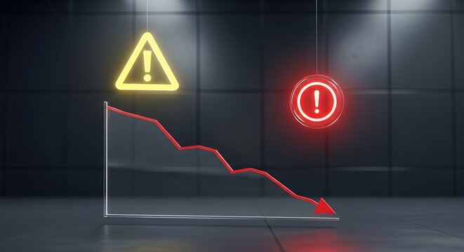 Warning signs amid a declining market trend with downward arrow indicator