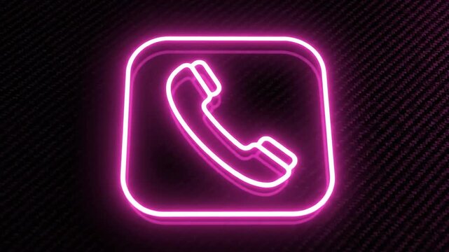 Neon pink phone icon in a rounded square frame against a dark, textured background with a lens flare on the left side