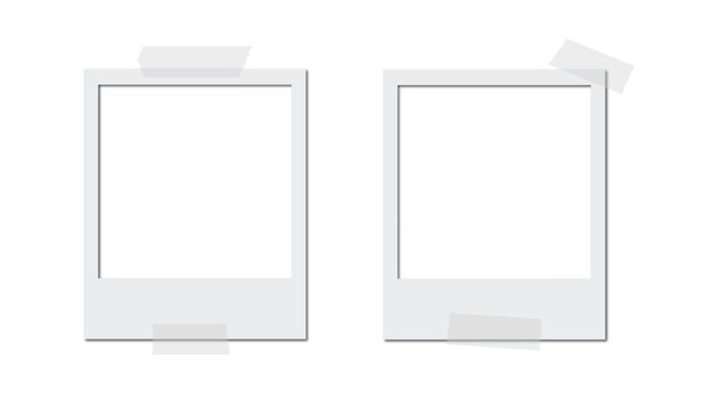 two instant camera polaroid photo frame templates with tape strips, extracted, graphics, png with transparent background
