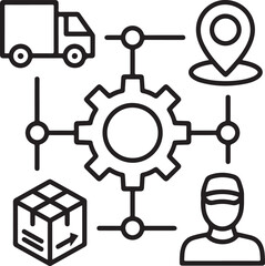Illustration of logistics and supply chain management with interconnected elements