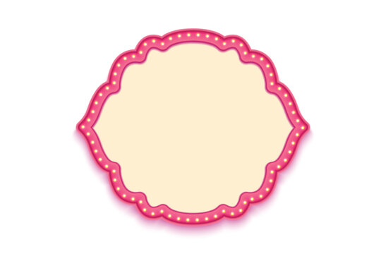 Ethnic Ornamental Shape Box Decorative Frame. Pink Border Frame With Glowing Bulbs.