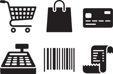 Icons representing various aspects of the retail and shopping experience.