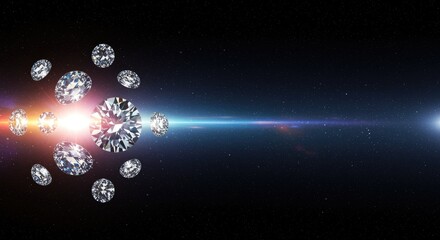 A mesmerizing array of geometric shapes emitting a radiant light beam into the cosmos