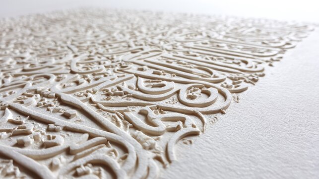 Intricate Arabic calligraphy etched on a smooth pale surface