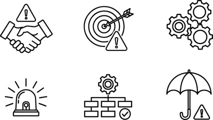 Fototapeta premium Set of vector silhouette design icons with business and industry concepts bundle of six symbols
