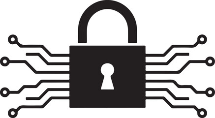 A digital padlock symbolizing cybersecurity and data protection with circuit lines
