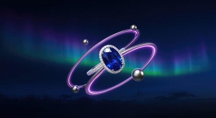 A mesmerizing depiction of atomic particles in vibrant cosmic colors.