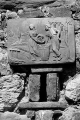 Obraz premium Borghi toscani in bianco e nero. I vicoli medievali del borgo di Montisi nella regione delle Crete Senesi, in provincia di Siena. Toscana, Italia