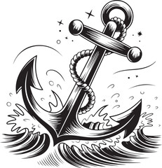 An intricately detailed illustration of a classic black and white anchor.