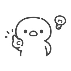 人差し指を立ててひらめくひよこの手書き線画イラスト 電球 © Nitomaru
