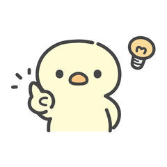 人差し指を立ててひらめくひよこの手書きイラスト 電球 © Nitomaru