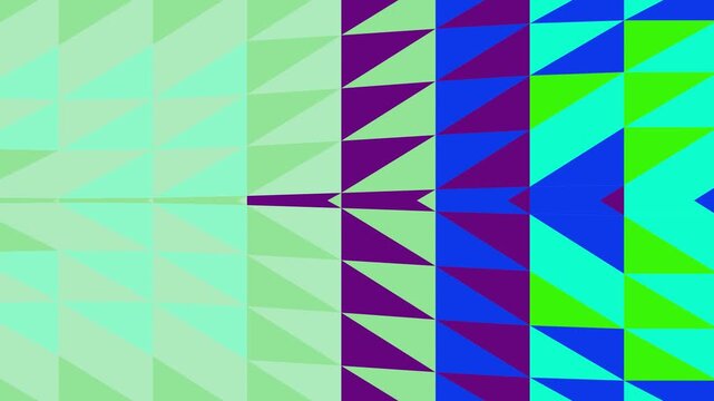 Vibrant geometric triangle pattern in a gradient of fresh green to dynamic purple and blue hues, an abstract digital design for modern backdrops and creative projects