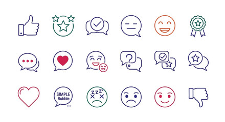 Obraz premium Collection of colorful icons representing various emotions and reactions displayed on a clean background in a grid layout