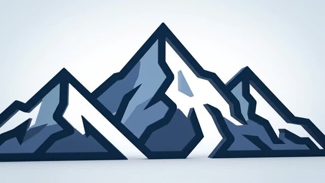 A 3D illustration of three stylized blue mountains, set against a gradient white background