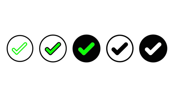 Versatile vector checkmark icon set in green and black, ideal for indicating approval, task completion, and confirmed actions across digital platforms