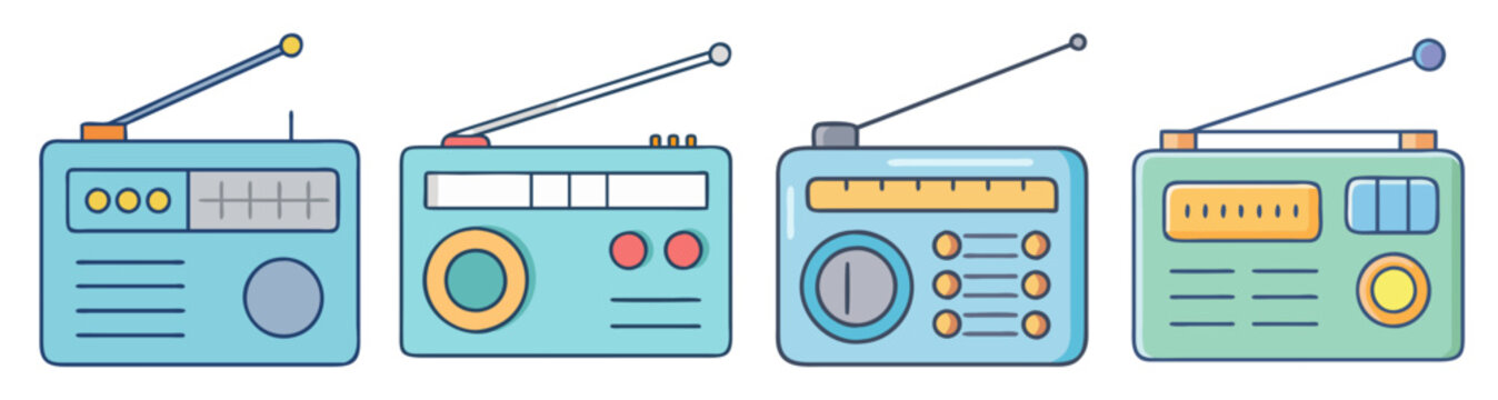 Set of vintage and modern radio icons vector illustration isolated on white background with colorful designs