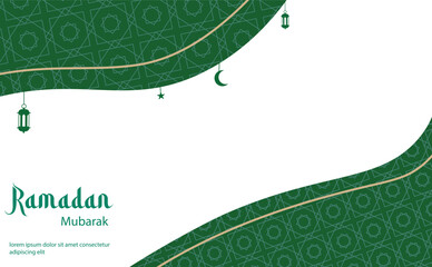 Minimal Ramadan Green Wave Background with Hanging Lantern Vector