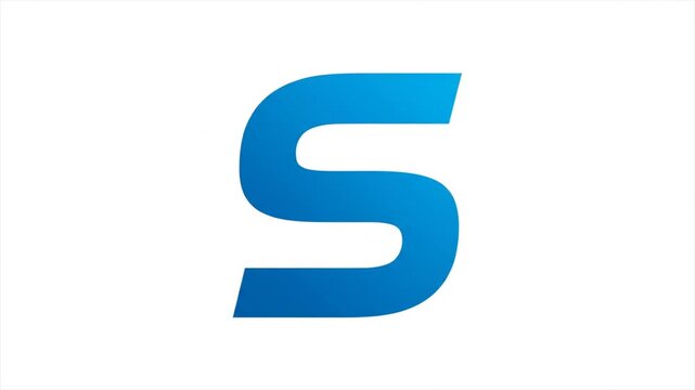 A large, stylized blue letter "S" is centered against a clean white background