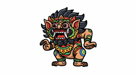 Fototapeta premium Colorful Barong character vector illustration inspired by traditional Balinese mythology and cultural dance performance.