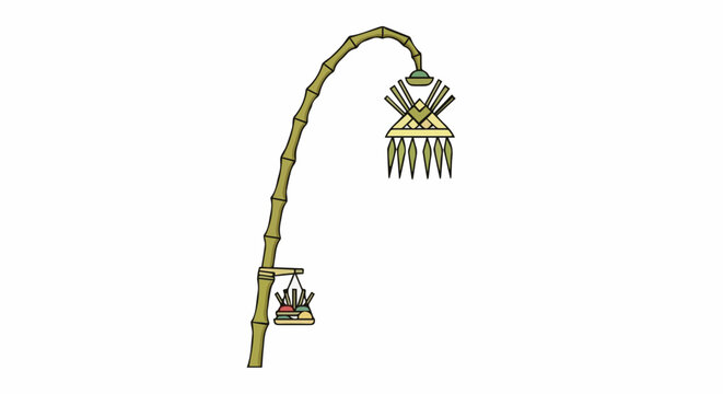 Traditional Balinese penjor bamboo decoration vector illustration, commonly used during Galungan and religious ceremonies in Bali, Indonesia.