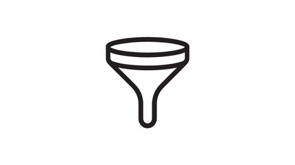 Funnel icon in simple minimalist design with black outline on white background for web graphics