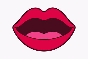 Glossy Cartoon Pink Lips Icon Pop Art Style Vector Illustration Isolated on White.