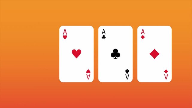 Four aces playing cards 4k video animation