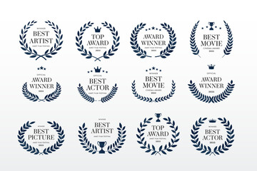 Plakat Award Crest & Laurel Wreath Vector Illustration Set for Movie & Film Awards, Festival Nominations