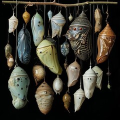 Chrysalis Cluster Multiple chrysalises hanging together showcasi