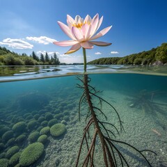 Crystal Clear The lotus in a clear pond with the roots and stem