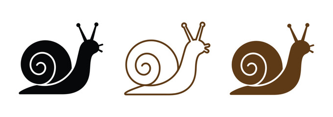 Snail icon. Set of colorful snail silhouettes and line icons featuring gastropods with spiral shells isolated.  © JannatGraphicDesign