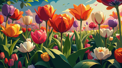 red and yellow tulips in spring