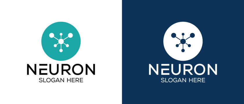 Neuron logo nerve cell logo design, template icon, molecule, atom, logo illustration template with vector concept