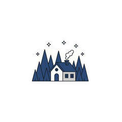 Fototapeta premium Cozy House Surrounded by Trees and Stars Sticker | Cute Mindful Home Illustration | Adorable Nighttime Forest House Kawaii Sticker Art | Peaceful Cozy Cabin with Stars Sticker Design | Whimsical 